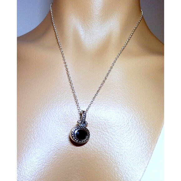 VTG Black Onyx Sterling Silver Oval Detailed Hinged Pendant - Picture 7 of 7